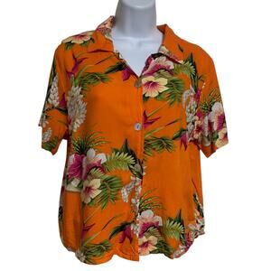 Vintage Clio Floral Hawaiian Made In USA Button Down Shirt Womens Size S